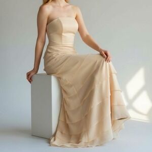 Lazaro Vintage‎ Ruffled Tiered Cocktail Formal Dress Charmeuse